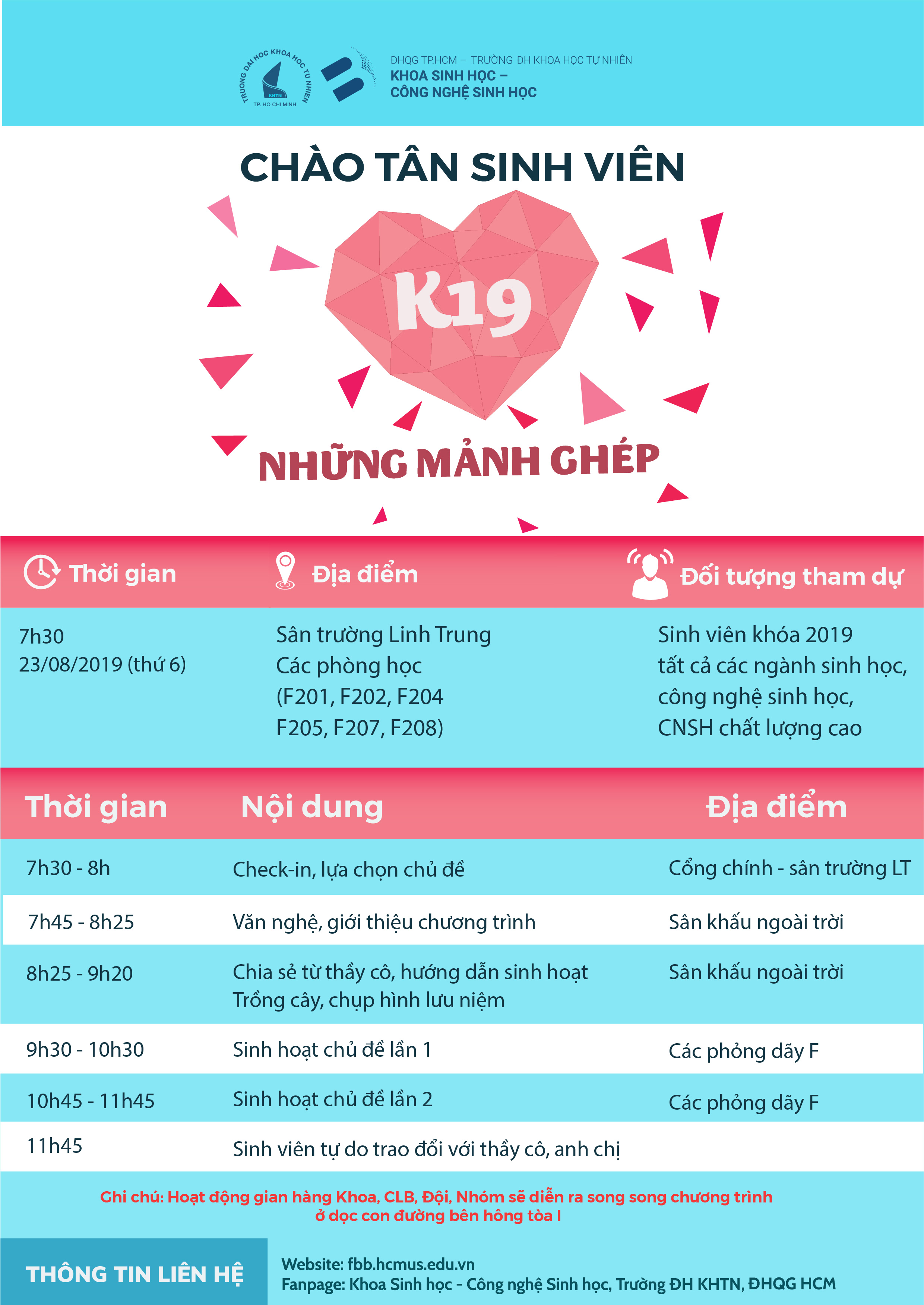 Chương trình Chào Tân Sinh viên 2019 Khoa Sinh học-CNSH: “Những Mảnh Ghép”